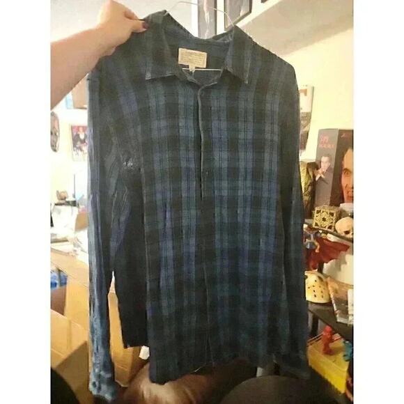 Current/Elliott Black Blue Plaid 2XL Long Sleeve Button Up CR2 - Picture 1 of 5